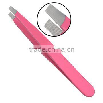 Eyebrow Tweezers Slanted Tip Stainless Steel Hair Removal Pink Color Tweezers