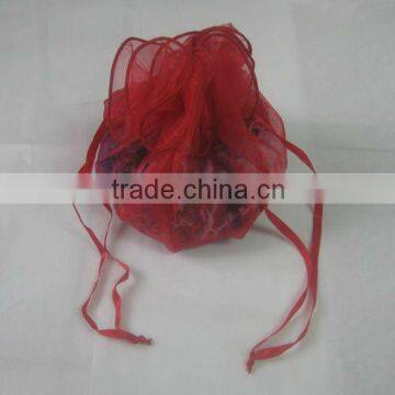 HOT SALE! Red Round Organza Ribbon Gift Bag, Organza Wine Bottle Wrapping Bag, Organza Wedding Bag