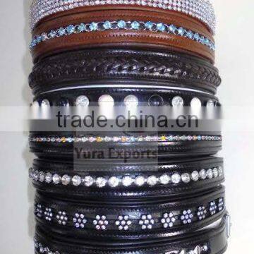 Leather dog collar with crystal chain.