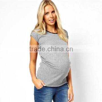 Wholesale blank maternity short sleeve t shirt with leather neck