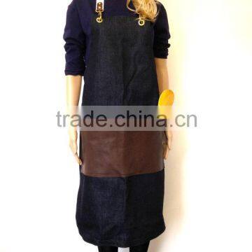 Custom high quality denim apron genuine leather