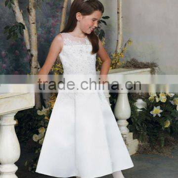 Sleeveless Satin Tulle Lace Hand-Beaded Princess Flower Girl Dresses (FLMO-3072)