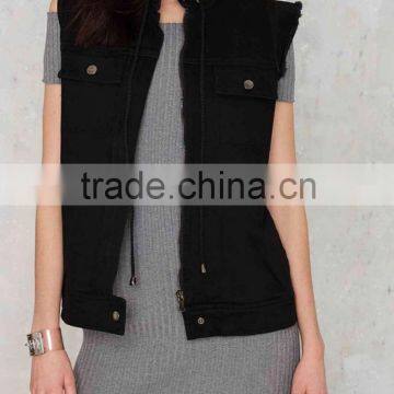 Wholesale black sleeveless biker jacket