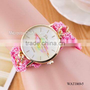 Women New Classic Geneva Ethnic Braided Analog Quartz Chain Lips Watch Strap photo-5