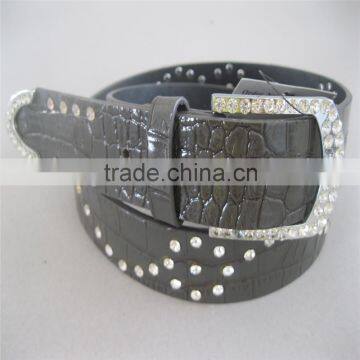 Women belt with diamond pu material leather belt for lady