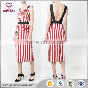 Wholesale latest ladies sexy backless mid-length embellished sequin embroidery striped dress