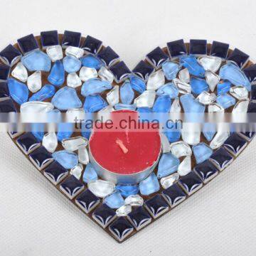 heard shaped glass and ceramic Mosaic Candle Holder