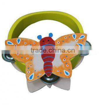 Children customized wooden toy musical Instrument butterfly tambourine for childen