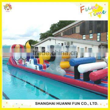 trouble inflatable obstacle course withholes, climbing walls and slide,Inflatable water obstacle course for sale