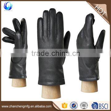 Plain winter mens cheap fleece lined deerskin B grade leather gloves