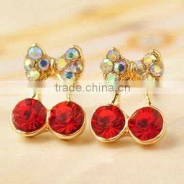 Fashion Crystal Stud Earring Red Cherry Earring Fruit Type Ear Jewelry For Women