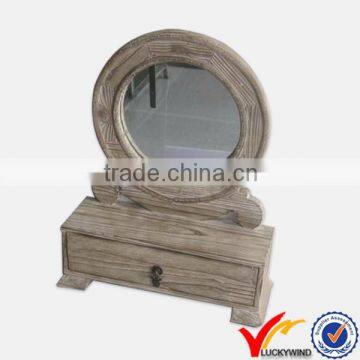 natural wood finish dressing mirror with jewelry cabinet