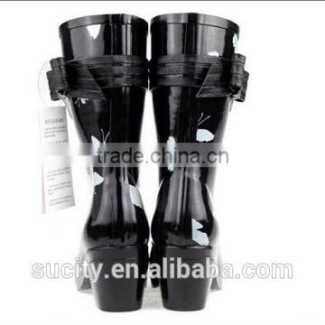 Butterfly Wedge Heel Womens Rubber Rain Boots With Strap photo-3