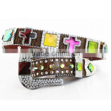 Bride Colorful Rhinestone Crystal Croc Embossed Western Cowgirl Belts