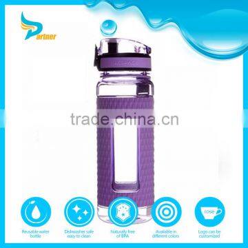 Heat-resisted unbreakable glass sparkling water bottle 3 gallon glass water bottle with silicon sleeve