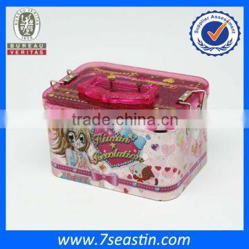 metal tin container with plastic lid & handle