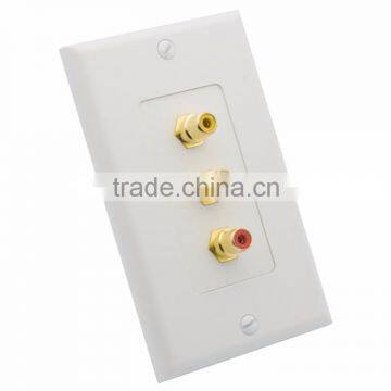 3RCA AV Wall Plate With Golden Plate