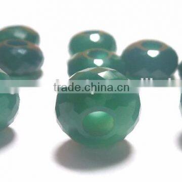 Genuine Green Onyx Faceted Handmade Roundel Big Hole Beads