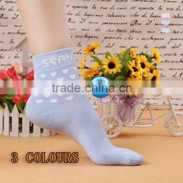 Light blue color with heart design print fashion women ankle socks, Socks wholesale