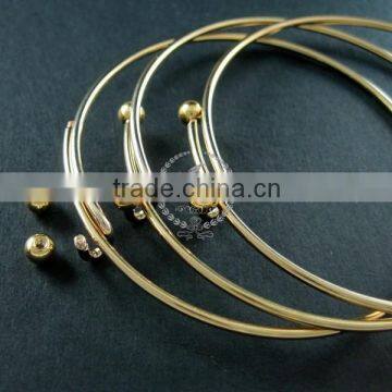 65mm Diameter 14K Light Gold Plated Brass Double Beads Screw Top Adjustable DIY Wiring Bracelet Bangle Supplies 1900095 photo-2