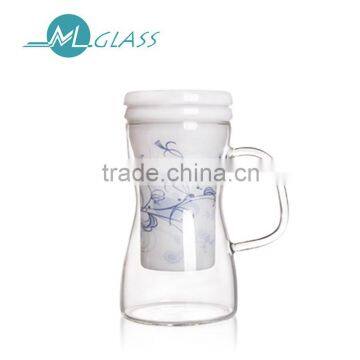 Wholesale 300ml handmade high borosilicate drinking glass beer cup with handle