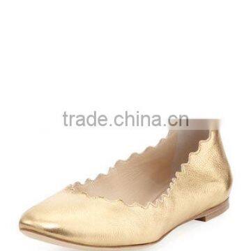 2016 Scalloped wavy flat shoes gold color