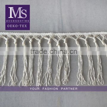 Fashion design off-white 15.5cm width knot polyester fringe trim wholesale