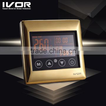 Good Quality IVOR Touch Screen Water Floor Heating Thermostat Bright Gold Metal Frame