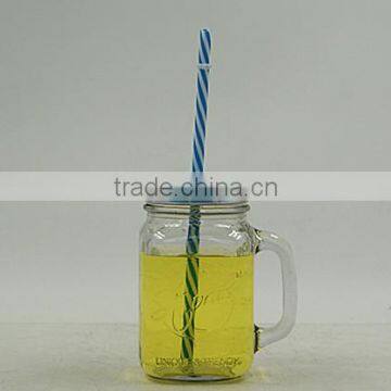 wholesale glass mason jar with handle and metal lid 400ML scale mark