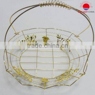 Beautiful gold color stainless steel metal hanging fruit shallow basket