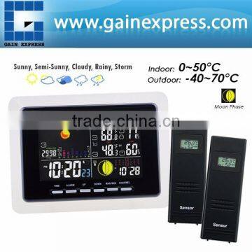 2 Wireless Sensors Weather Station WWVB DCF RCC Indoor Outdoor Temperature Thermometer With air presurre Trend Indicator