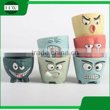 wholesale cheap creative handwork mini cartoon expression ceramic garden flower pot