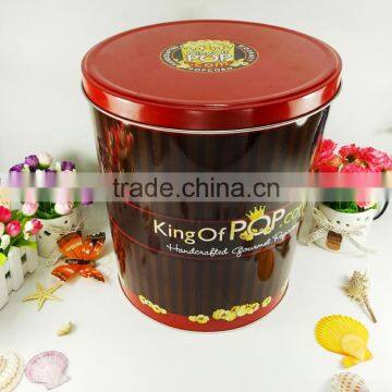 Round large popcorn tin storage bucket