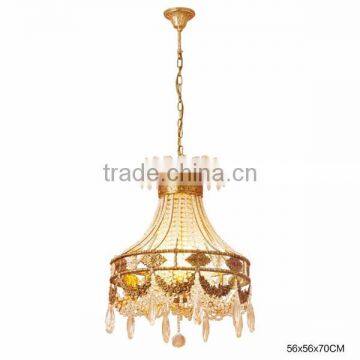 Elegant Floral Design Bronze Pendant Lamp With Crystal Drop, Antique Brass Chandelier Crystal Lamp
