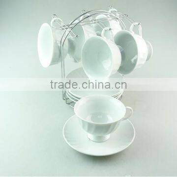 Hot Selling Stock Set of Coffee Cup and Saucer With Metal Rack photo-2