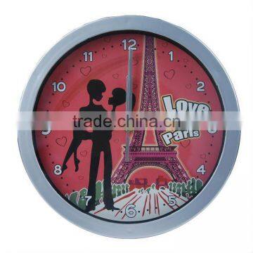 Large round super silent clock - the love of Paris