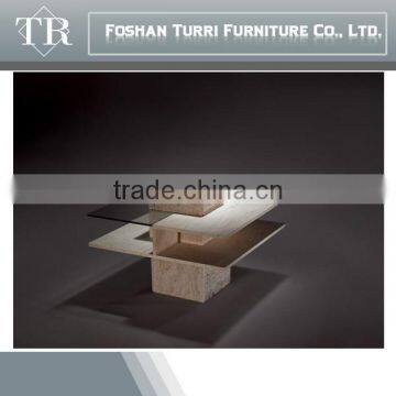 Italy Tempered Glass Top Marble Travertine Coffee Table photo-5