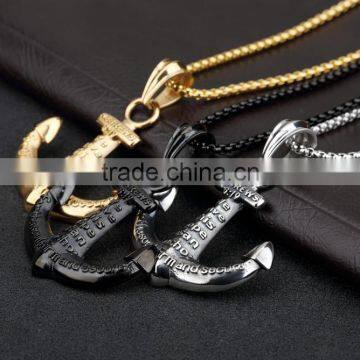 2017 Fashion Jewelry Mens Gold Anchor Necklace Men Stainless Steel Hook Pendant photo-3