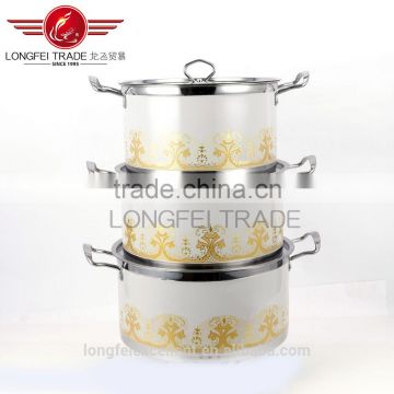 factory stocked wholesale beautiful decal stainless steel cookware pot / camping pot