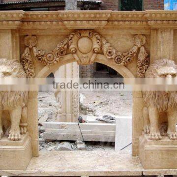 High Quality Home Decoration Marble Fireplace With Lion Head photo-2