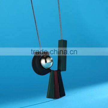Geometric Moon Sun Necklace Geometric Long Rubber Rectangle Strips Pendant Necklace Geomotric Jewelry