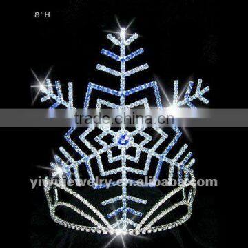 H172-245 8" Beautiful Christmas Snowflake Blue Rhinestone Pageant Crown&Tiaras photo-2