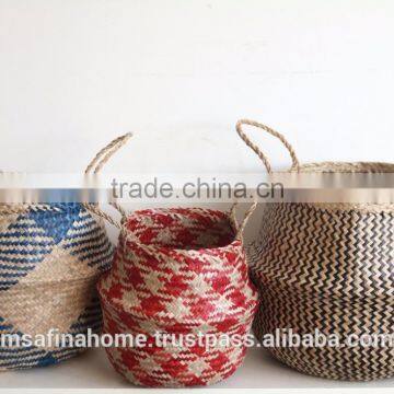 Sea grass storage basket with long handles