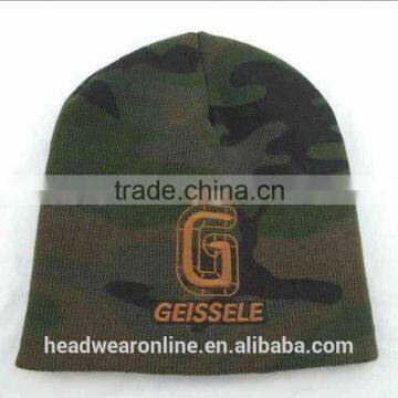 Custom Camo Printing Knitted Hats With 3d Embroidery Winter Hat photo-4