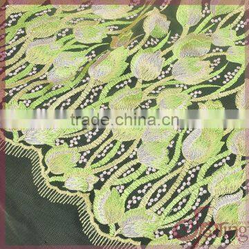 Tulip mesh embroidered lace fabric, multicolor shining poly embroidered tulle fabric