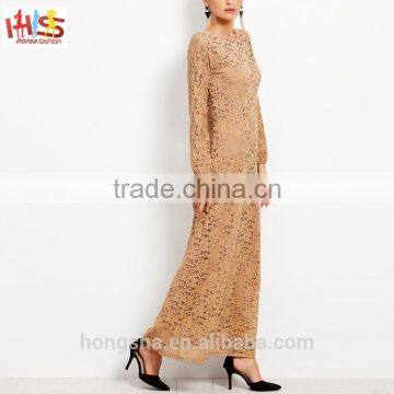Muslim Lace Overlay Long Sleeve Islamic Kaftan Abaya Maxi Dress New Model Abaya in Dubai HST7733 photo-4