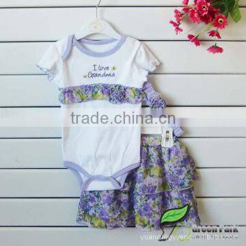 infant baby rompers with blue flower skirts+hairband 3pcs outfits Infant romper sets