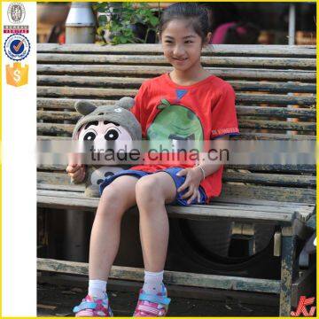 Summer Short Sleeve Red Cotton Girl T-shirt Suit photo-3