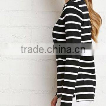Girls Round Collar Stripe Cotton Long Sleeve Sweater photo-3