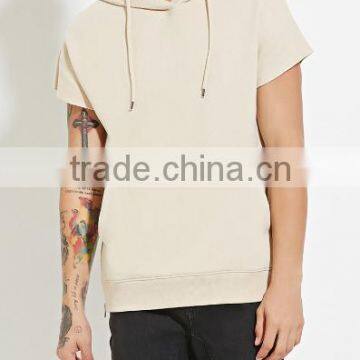 Hotsale design cotton fleece pocket zip plain solid color pullover short sleeve plain hoodies wholesale made in china